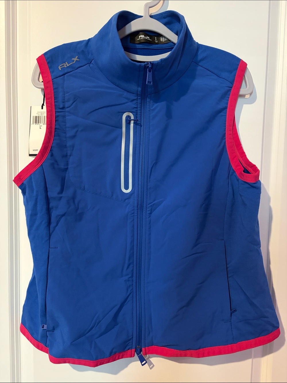 🩷💙 Ralph Lauren RLX Women’s Lightweight Blue Zip Front Vest with Pink Trim